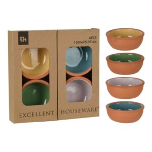 Agyag kínálótál szett 4 db – 150 ml, 10×4 cm, színes mázas belsővel