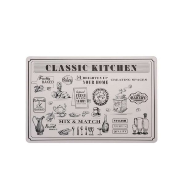 Műanyag asztali alátét Classic Kitchen mintával, bézs, fehér, szürke, fekete színben, 43×28 cm