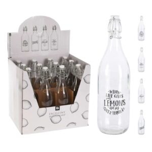 Feliratos csatos üveg palack, 1 liter, Excellent Houseware, limonádés dizájn