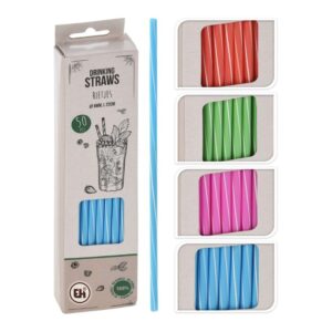 Műanyag szívószál készlet 50 darabos, piros, zöld, rózsaszín és kék színekben, Excellent Houseware