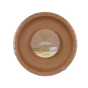 Papírtányér kraft színben, 22 cm átmérővel, 10 db, ECO