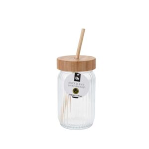 Szívószálas pohár üvegből bambusz tetővel 500 ml Excellent Houseware