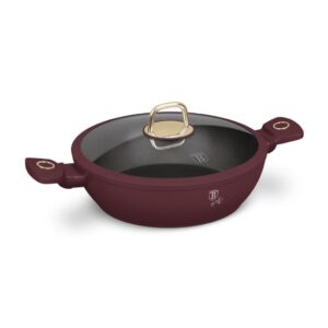 Berlinger Haus Leonardo alacsony lábas 28 cm – 3,8 literes, matt bordó, edzett üvegfedővel és aranyszínű fogantyúval