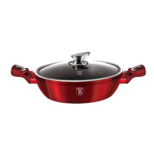 Berlinger Haus Metallic Line Burgundy alacsony lábas – 4,9 literes, Ø32 cm-es főzőedény márvány bevonattal és üvegfedővel
