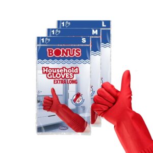 Bonus+ extra hosszú piros gumikesztyű alkarvédelemmel