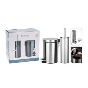 Rozsdamentes fürdőszoba szett, 3 literes pedálos szemetes és WC-kefe tartó, Bathroom Solutions