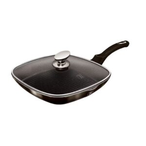 Berlinger Haus Metallic Line Shiny Black grill serpenyő fedővel – 28 cm-es kovácsolt alumínium edény márvány bevonattal, fényes fekete színben