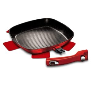 Berlinger Haus Burgundy grill serpenyő 28 cm levehető nyéllel – márvány bevonat, kovácsolt alumínium, metál bordó szín