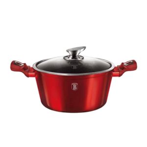 Berlinger Haus Metallic Line Burgundy lábas fedővel, 4,1 literes, márvány bevonatú kovácsolt alumínium edény – matt bordó