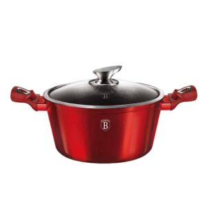 Berlinger Haus Metallic Line Burgundy lábas – 6,1 literes, Ø28 cm-es edény hőálló fedővel és márvány bevonattal