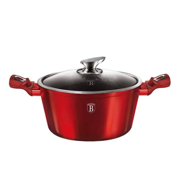 Berlinger Haus Metallic Line Burgundy lábas – 6,1 literes, Ø28 cm-es edény hőálló fedővel és márvány bevonattal