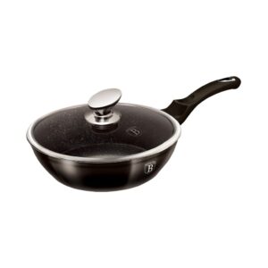 Berlinger Haus Shiny Black mély serpenyő fedővel – 24 cm, márvány bevonat, kovácsolt alumínium, fekete fényes kivitel