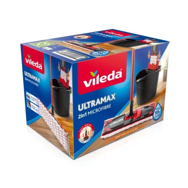 Vileda Ultramax lapos felmosó szett – PowerZone mikroszálas fej, csavarókosaras vödör