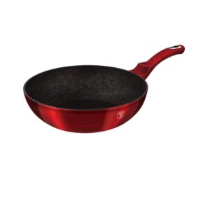 Berlinger Haus Burgundy wok serpenyő 30 cm – kovácsolt alumíniumból, márvány bevonattal, metál bordó kivitel