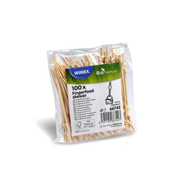 Natúr díszes bambusz pálcika fingerfoodhoz, 12 cm, 100 db