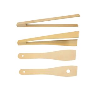 Konyhai eszköz szett, fa, 4 db – spatulák és csipeszek