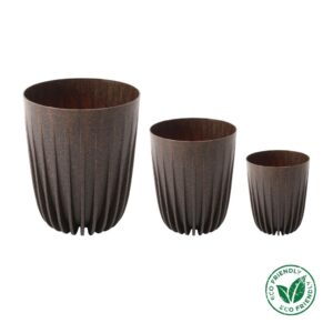 Lamela MIRA ECO kaspó – espresso, bordázott virágtartó, több méretben, Eco Friendly jelöléssel