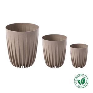 Lamela MIRA ECO kaspó – latte, bordázott virágtartó, több méretben, Eco Friendly jelöléssel