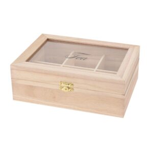 Teadoboz teafilterekhez – 6 rekesz, natúr fa, üveg fedél, 21×16×7,5 cm