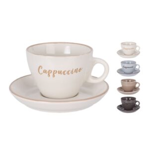 Kávés csésze és csészealj kőedényből 220 ml cappuccino mintával – 4 színben