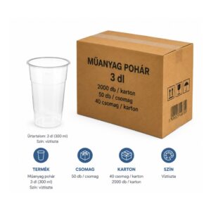 Műanyag pohár 3 dl kartonos kiszerelésben 2000 db