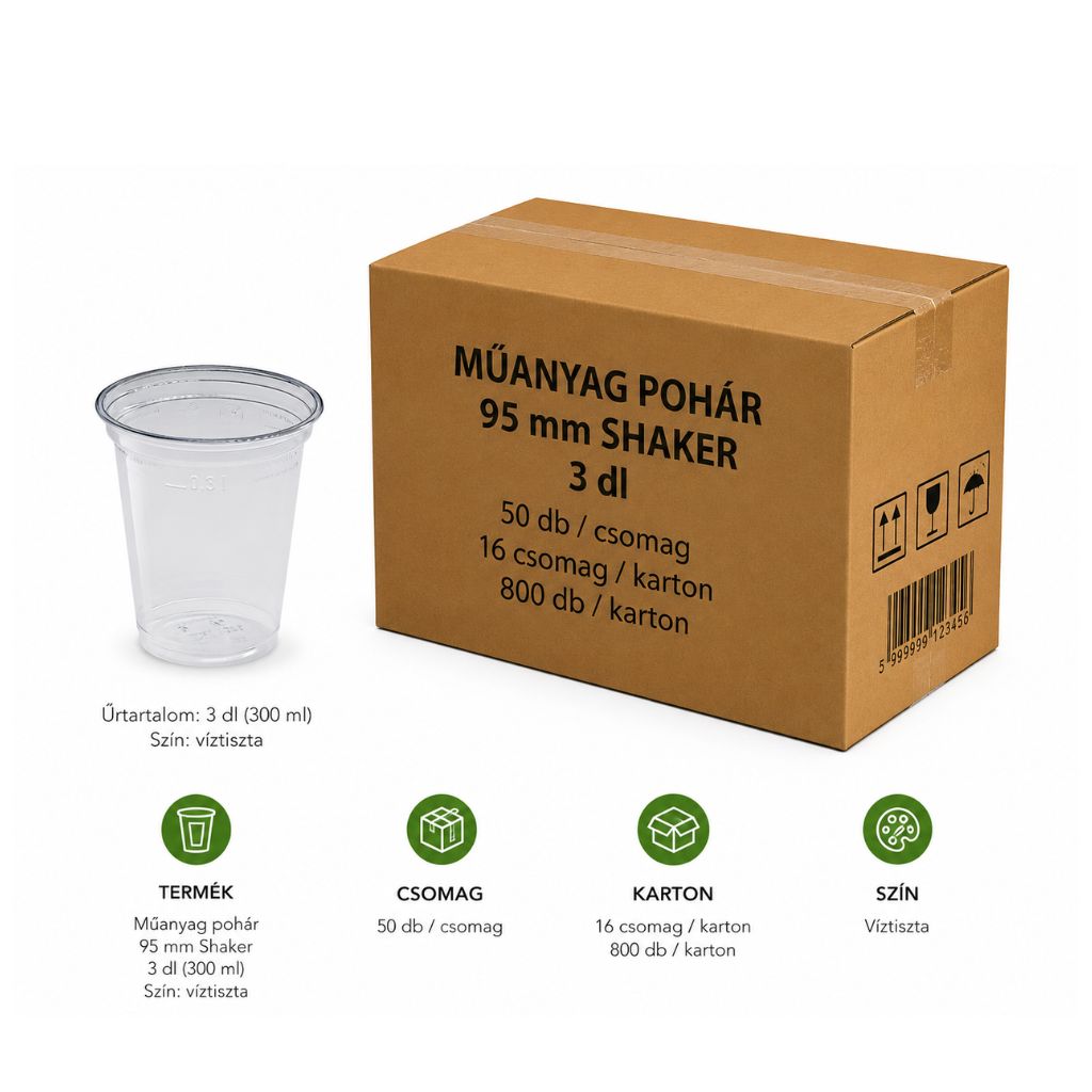 Shaker pohár 3 dl PET víztiszta 95 mm 800 db karton