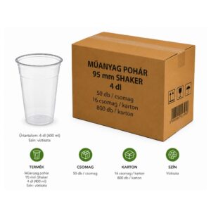 Shaker pohár 4 dl PET víztiszta 95 mm 800 db karton